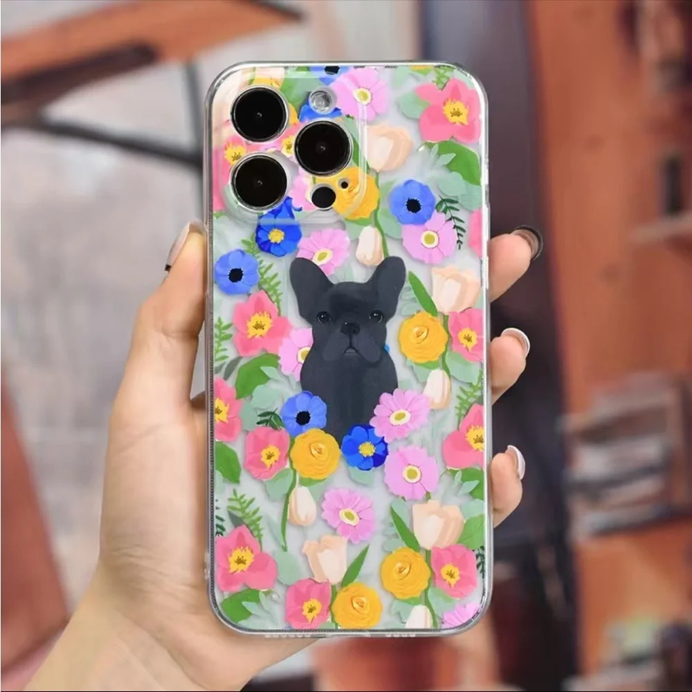 Frenchie Dog Floral Silicone iPhone 14 Case NEW